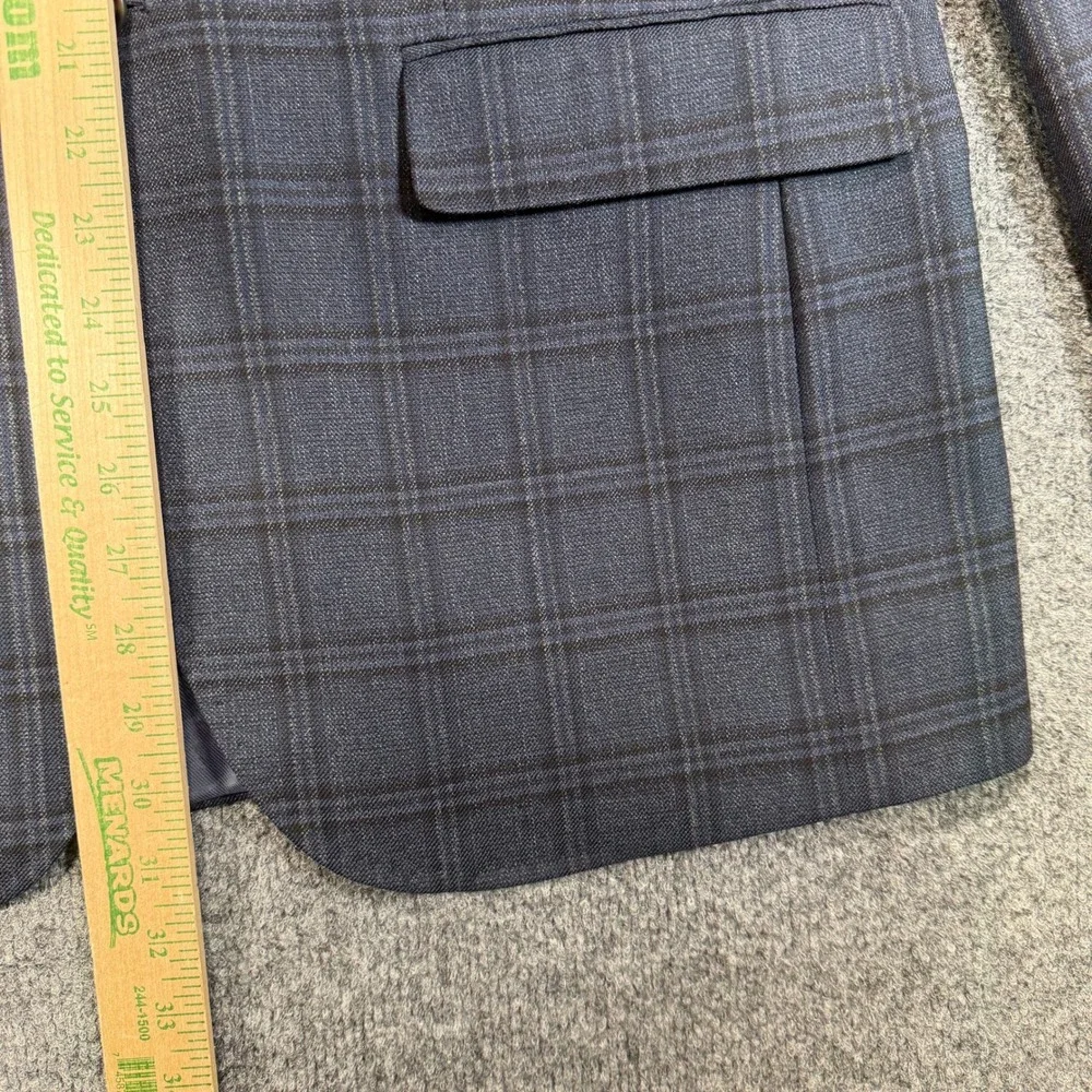 Johnston & Murphy Plaid Blazer Sport Coat Mens M Blue Grey 100% Wool 2-Button